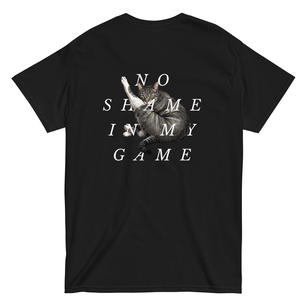 No Shame In My Game tabby cat leg up grooming pose tee shirt