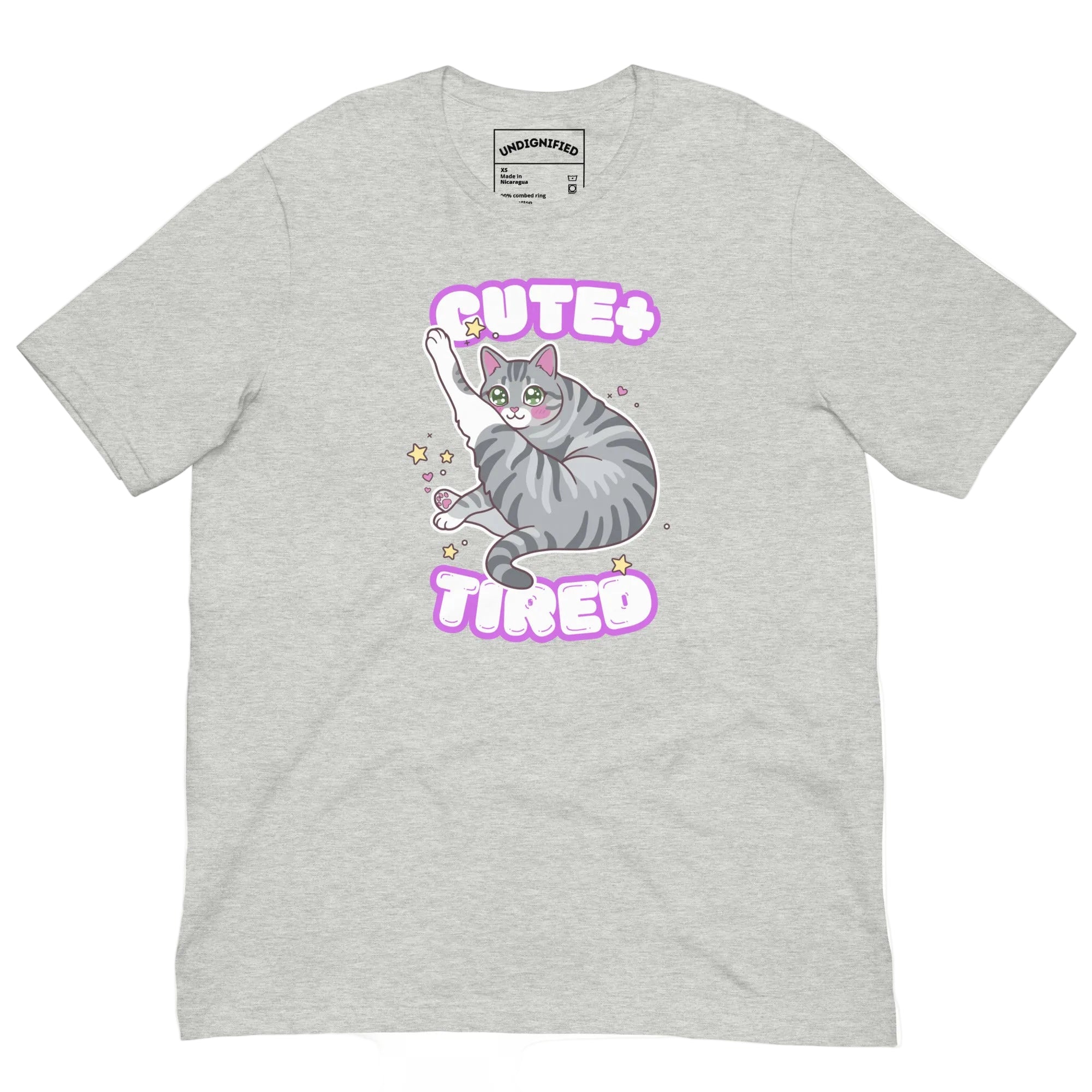 Heather grey Kawaii Cute + Tired tabby Cat Tshirt