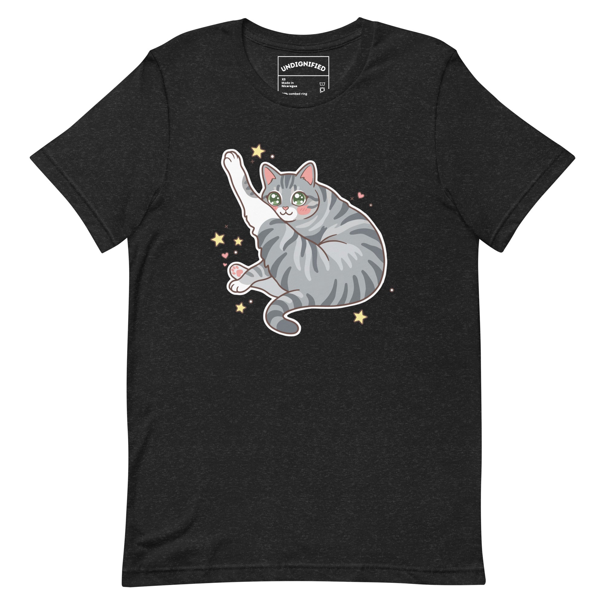 Heather Black Kawaii Tabby Cat Tee