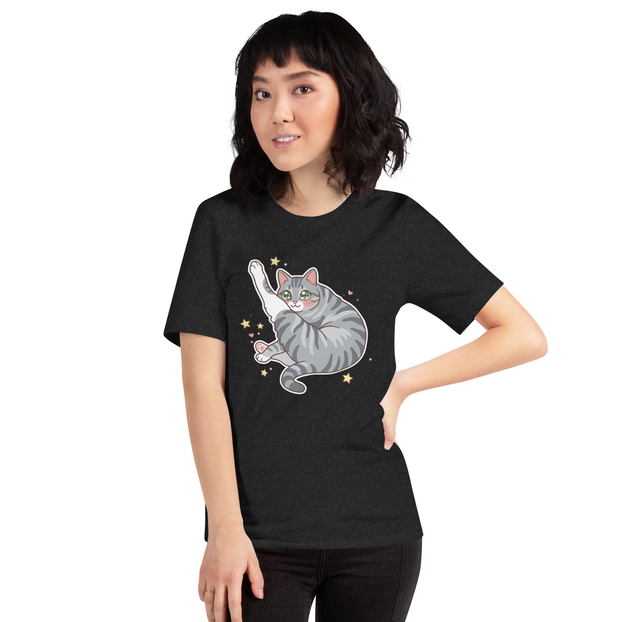 Heather Black Kawaii Tabby Cat Tee