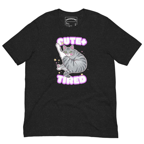 Black Kawaii Cute + Tired tabby Cat Tshirt