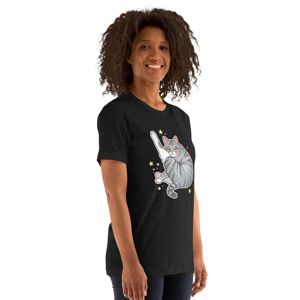 Heather Black Kawaii Tabby Cat Tee