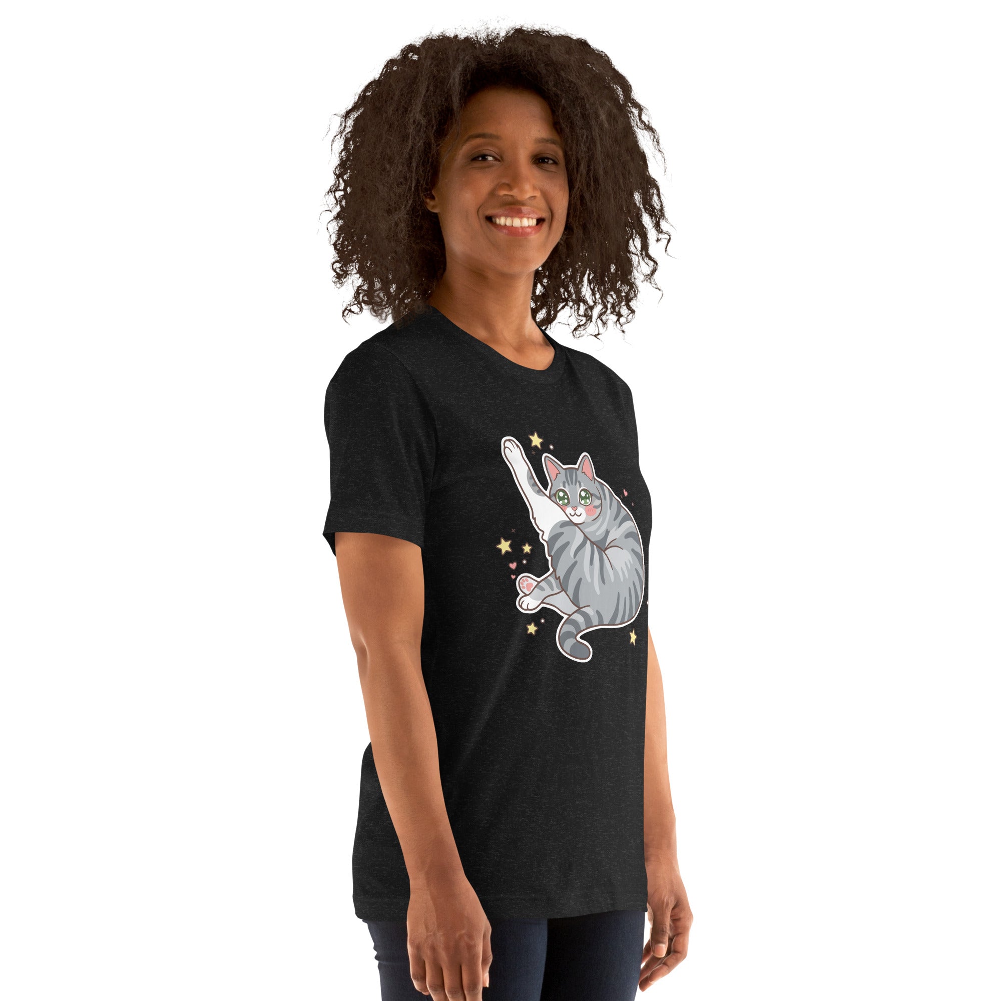 Heather Black Kawaii Tabby Cat Tee