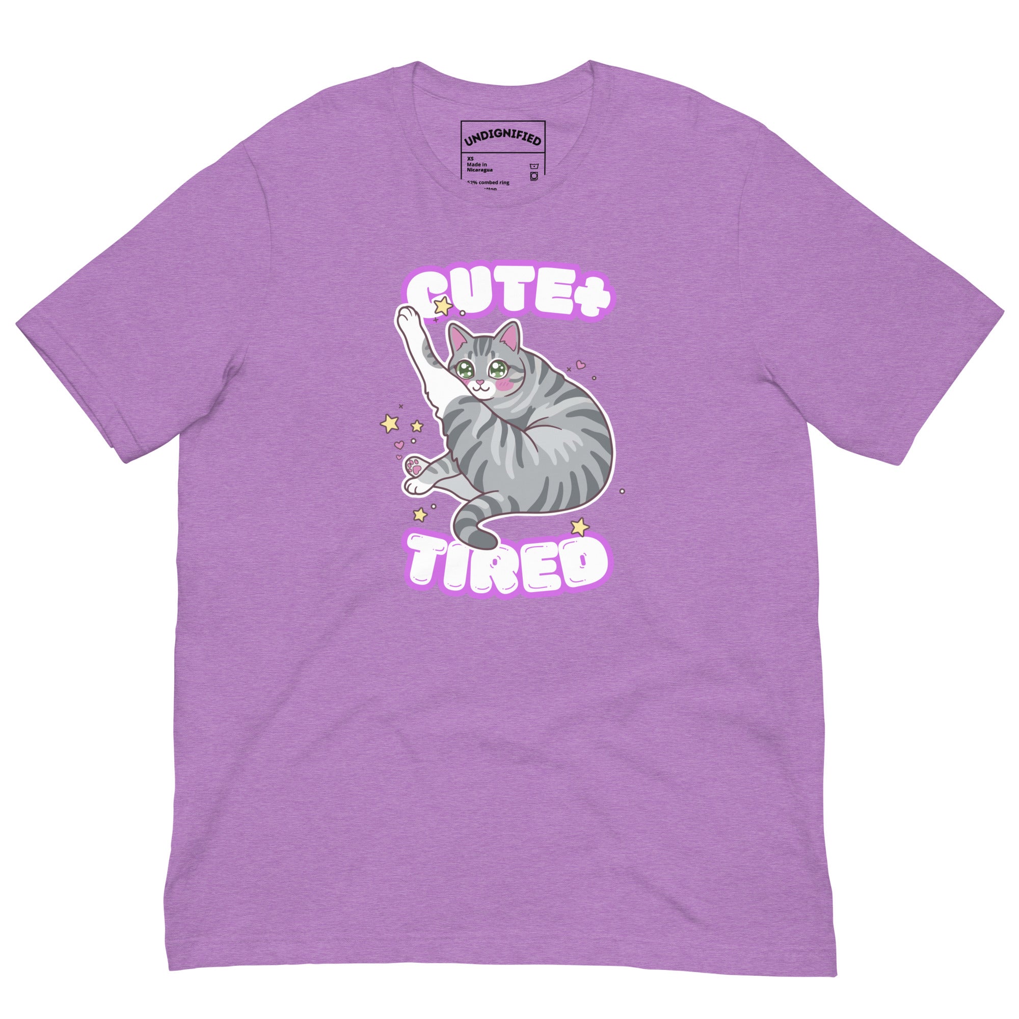  Purple Kawaii Cute + Tired tabby Cat Tshirt
