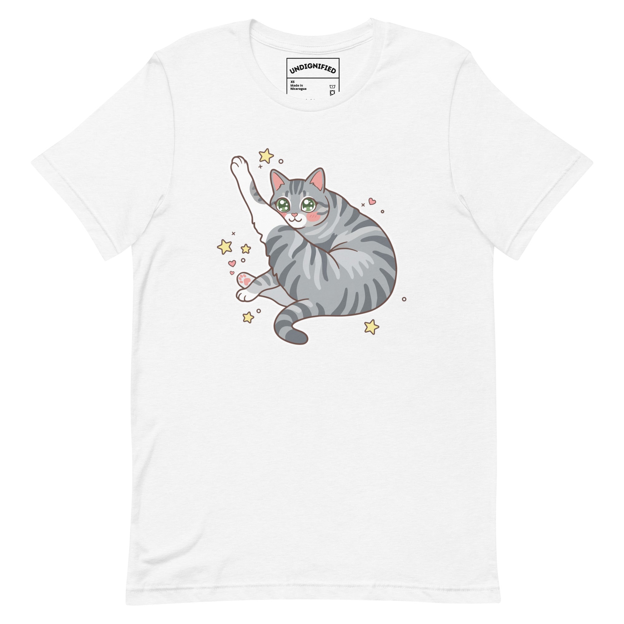 White Kawaii Tabby Cat Tee