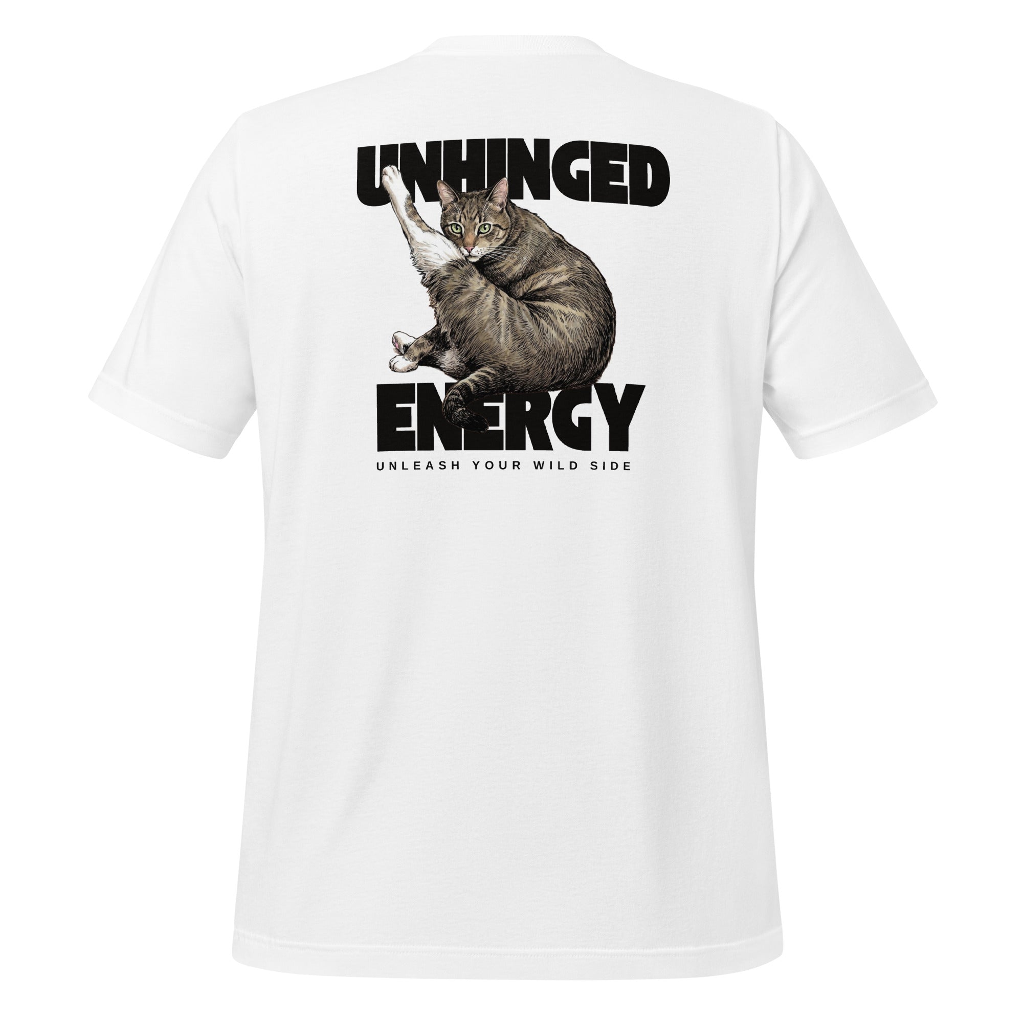White Unhinged Energy Tabby Cat Tee