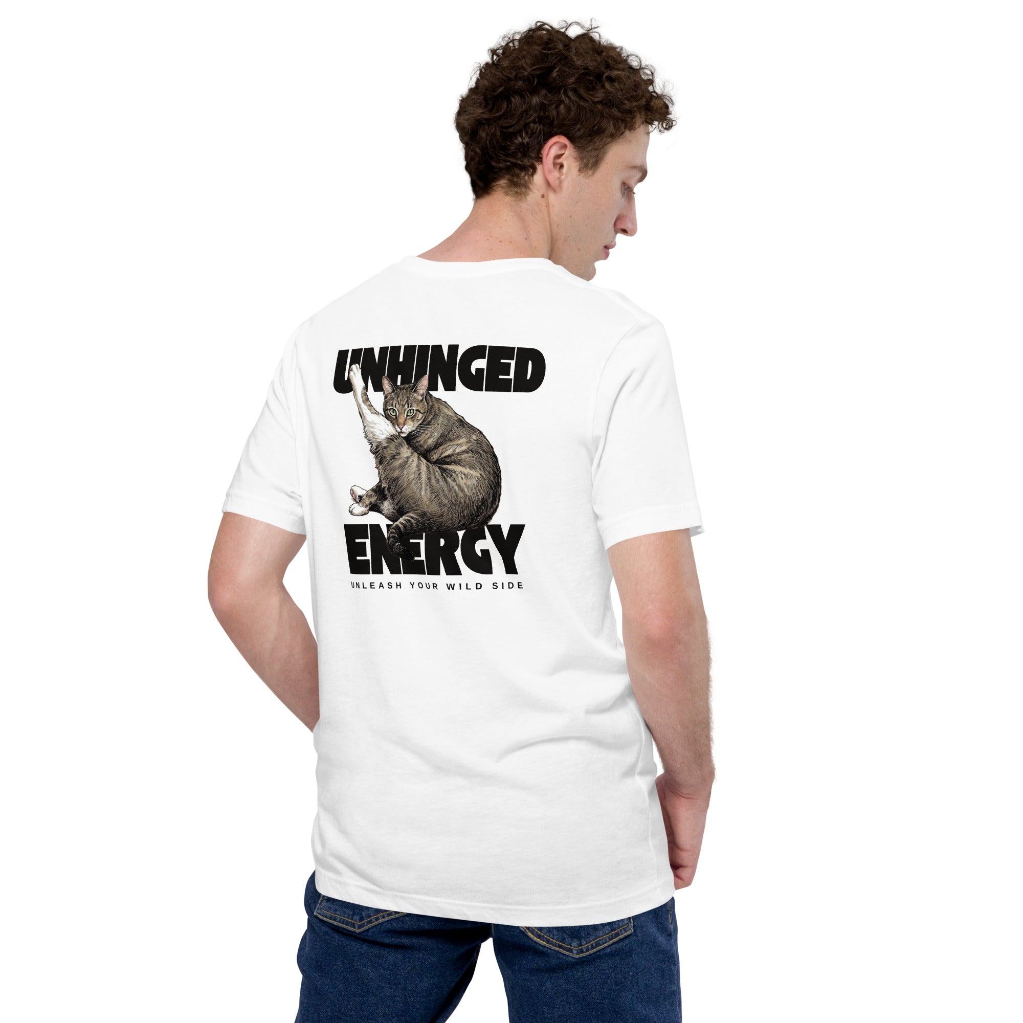 White Unhinged Energy Tabby Cat Tee